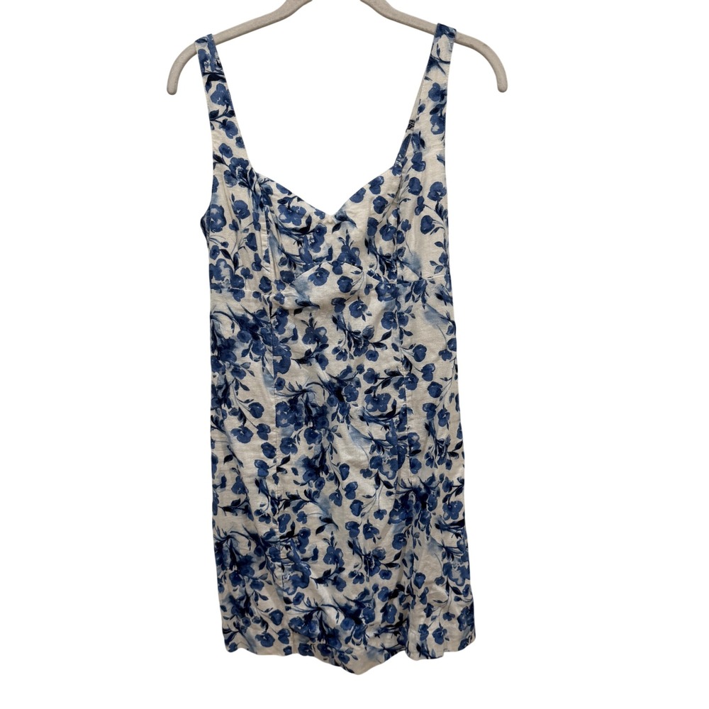 Abercrombie & Fitch Blue White Floral Linen Blend Mini Dress Small Smocked Back